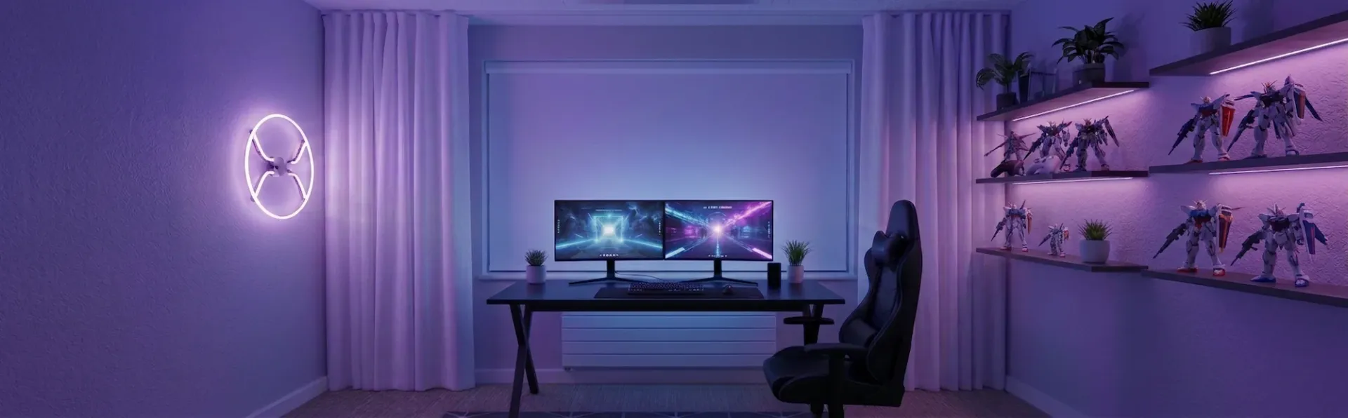 Gaming room with total blackout blinds fitted with cassette and side tracks for reduced screen glare and light control